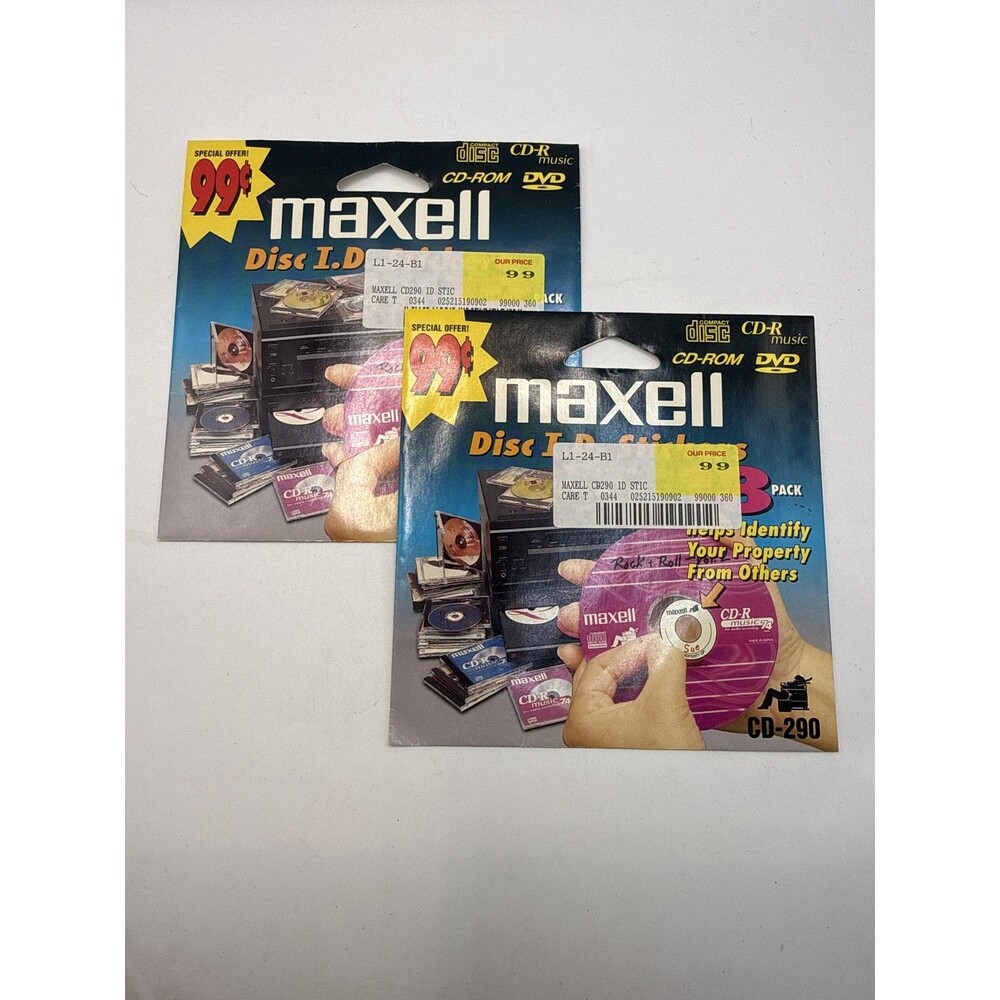 Maxell CD-290 Disc ID Stickers 18 Pack White Self-Adhesive CD DVD USA Labels